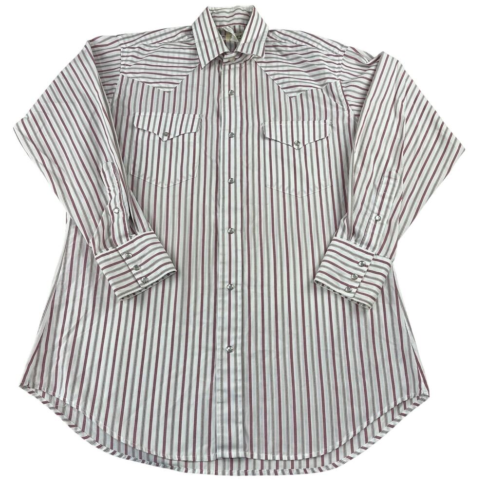 Tony Lama Pearl Snap Button Down Shirt Vintage Men's size Medium Striped